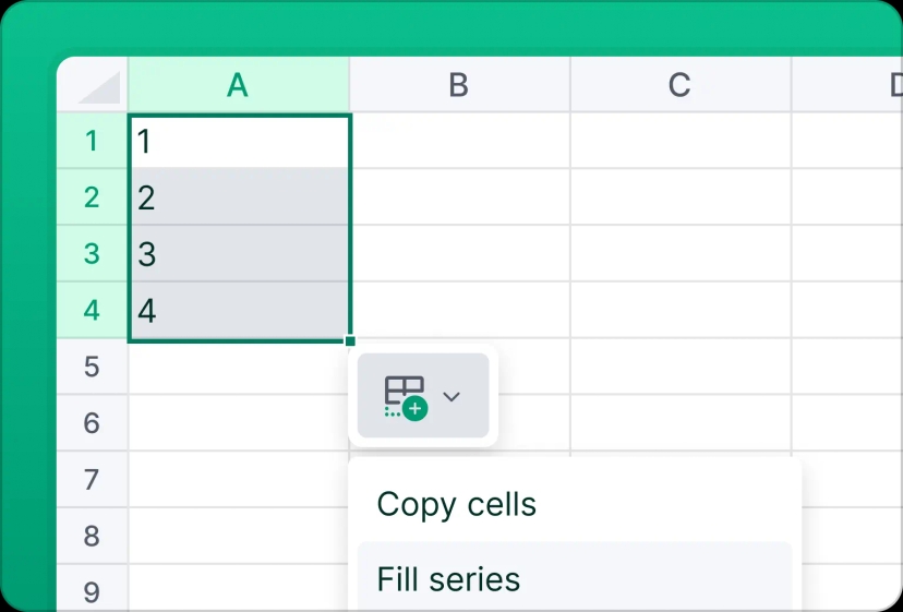 An image showing React Spreadsheet’s autofill function to prefill cells with appropriate values for users’ convenience