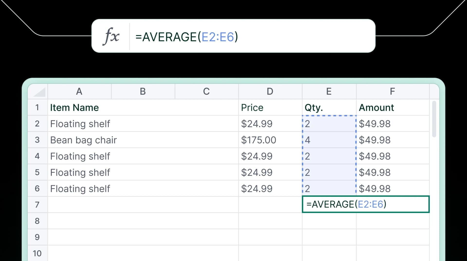 An image of using formulas in React Spreadsheet